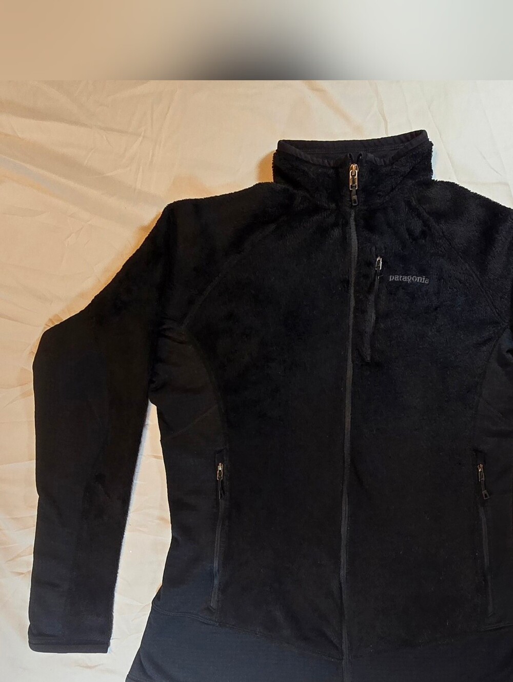Patagonia R2 Fleece Jacket Womens XL Black Full Zip Tech Fleece Fluffy Shaggy